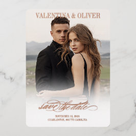 Calligraphy Photo Wedding Save The Date Card Folieneinladung