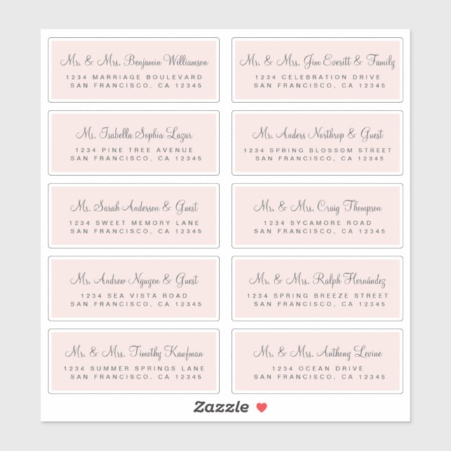 Calligraphy Pink Wedding Guest Address Labels (Blatt)