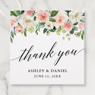 Calligraphy Pink White Floral Wedding Vielen Dank Geschenkanhänger