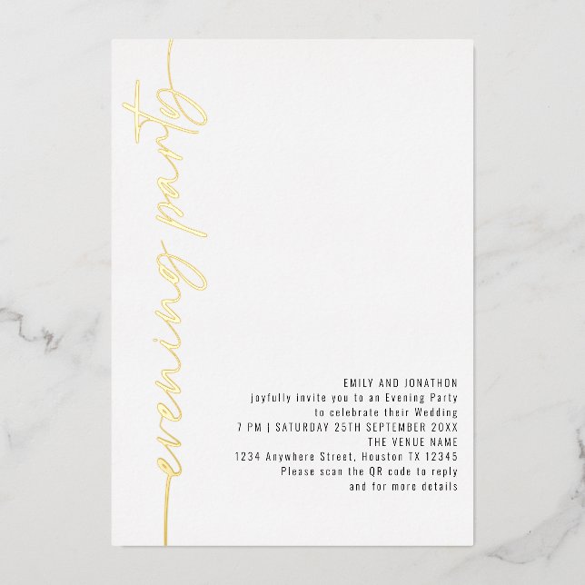 Calligraphy QR Code Abend Party Wedding Real Folieneinladung (Vorderseite)