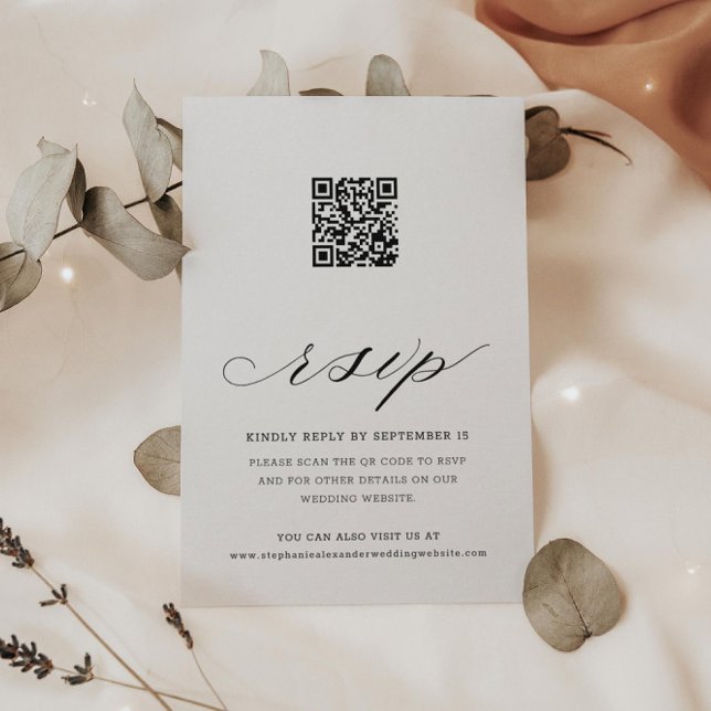 Calligraphy QR Code Floral Wedding RSVP Card Begleitkarte (Von Creator hochgeladen)