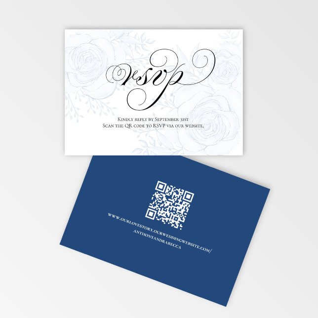 Calligraphy QR Code Wedding RSVP Response Card Karte (Elegant wedding RSVP card with calligraphy script and QR code for easy online guest responses)