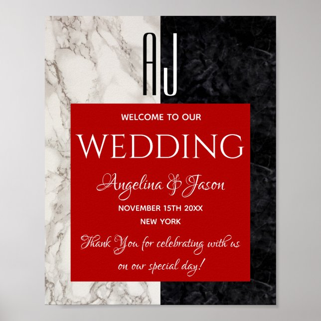 Calligraphy Red Welcome Wedding Poster (Vorne)