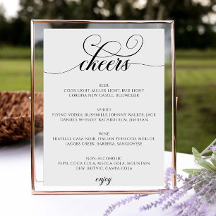Calligraphy Script Bar Menu Cheers Wedding Sign Poster