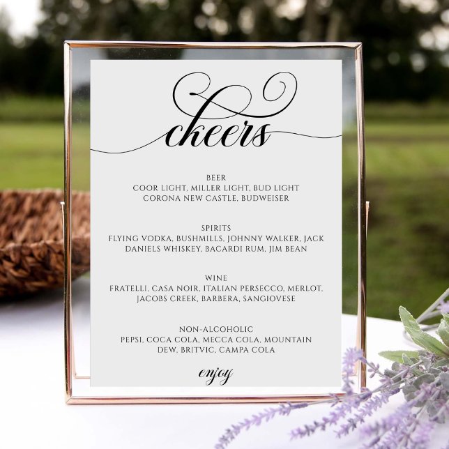 Calligraphy Script Bar Menu Cheers Wedding Sign Poster (Von Creator hochgeladen)