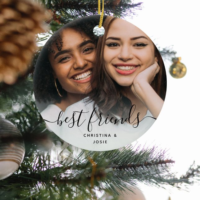 Calligraphy Script Best Friends Custom Foto Keramik Ornament (Von Creator hochgeladen)