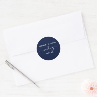 Calligraphy Script Blue Wedding Umschlag Aufkleber