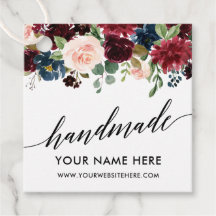 Calligraphy Script Burgundy Blue Floral Handmade