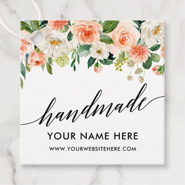 Calligraphy Script Coral Floral Handmade Geschenkanhänger (Vorderseite)