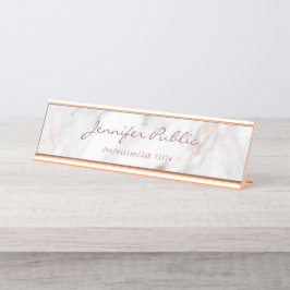 Calligraphy Script Elegante Rose Gold Marble Moder Schreibtischnamensplakette