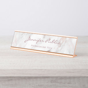 Calligraphy Script Elegante Rose Gold Marble Moder Schreibtischnamensplakette