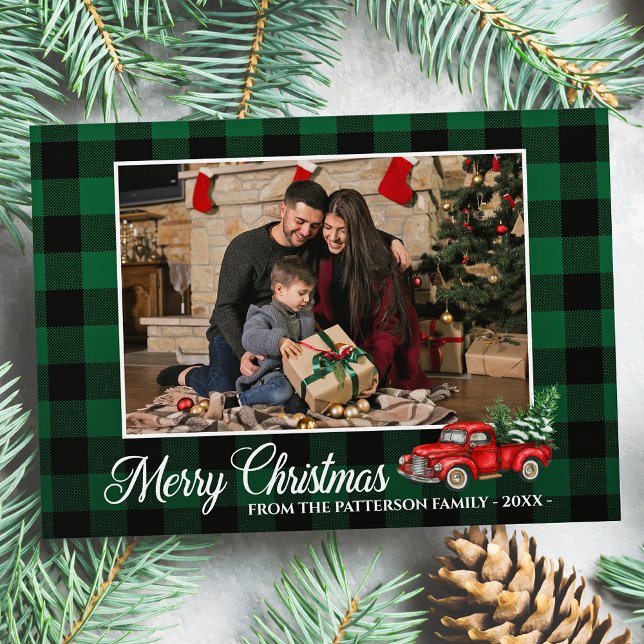 Calligraphy Script Foto Green Kariert Red Truck Karte (Von Creator hochgeladen)