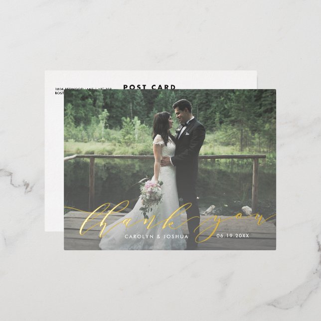 Calligraphy Script Foto Vielen Dank Post Card Folie Einladungspostkarte (Vorderseite/Rückseite)