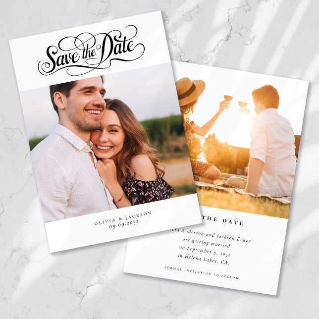 Calligraphy Script Foto Wedding Save The Date (Von Creator hochgeladen)