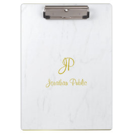 Calligraphy Script Gold Monogram Elegant Marmor Klemmbrett