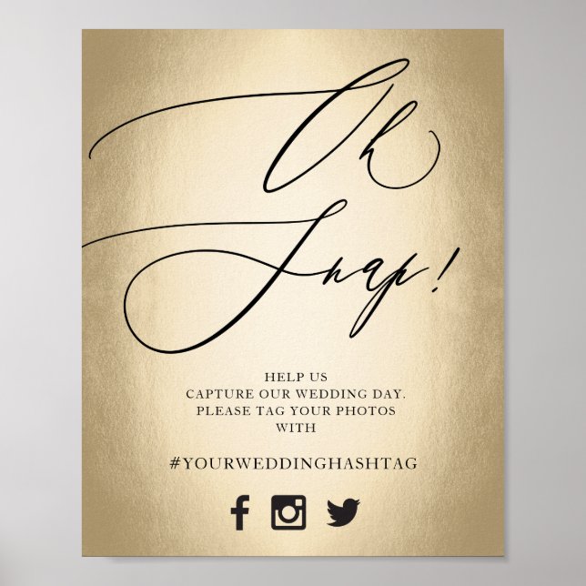 Calligraphy Script Gold Oh Snap-Hochzeitssing Poster (Vorne)