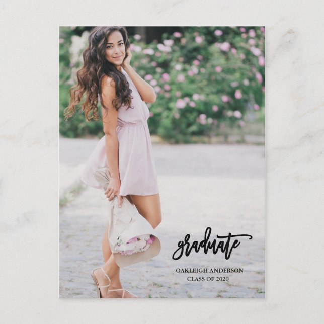 Calligraphy Script Graduate Foto Postcard Einladungspostkarte (Vorderseite)
