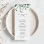 Calligraphy Script Green Foliage Dinner Menu Menükarte<br><div class="desc">Diese Kalligraphie Skript Green Foliage Dinner Karte ist perfekt für eine moderne Hochzeit. Das Design ist mit Aquarellfarben handgezeichnet eleganten botanischen Eukalyptuszweigen und Blätter,  die in schönen Bouquets und geometrischen Mustern angeordnet sind. Dieses Menü kann für Hochzeitsempfang,  Probe Dinner,  Brautparty oder jede Veranstaltung verwendet werden.</div>
