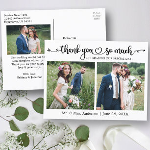 Calligraphy Script Heart 3 Foto Wedding Vielen Dan Postkarte