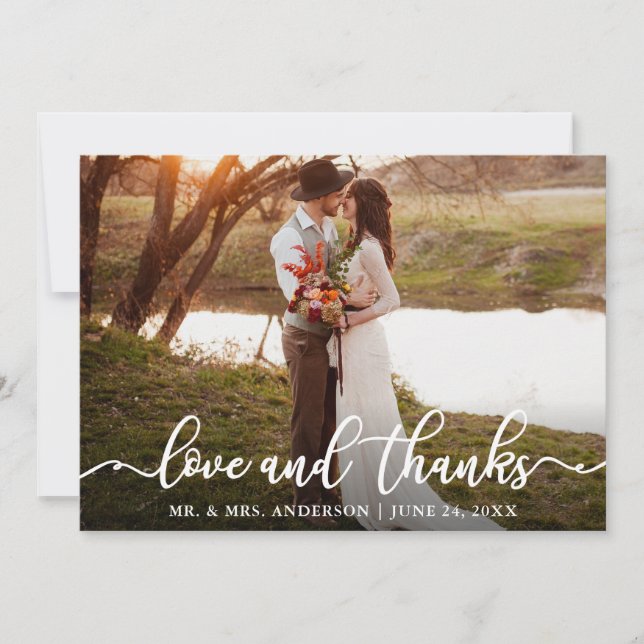 Calligraphy Script-Liebe dank Wedding-Foto Dankeskarte (Vorderseite)