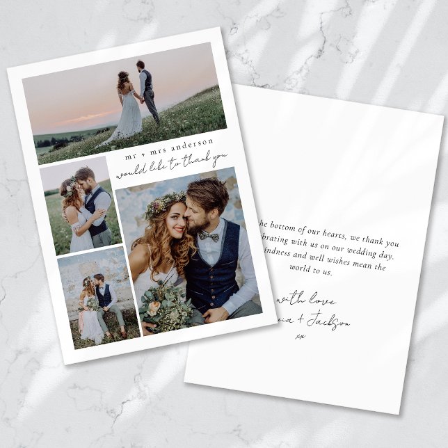 Calligraphy Script Multi Foto Wedding Dankeskarte (Von Creator hochgeladen)