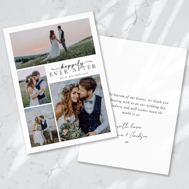 Calligraphy Script Multi Foto Wedding Dankeskarte (Von Creator hochgeladen)