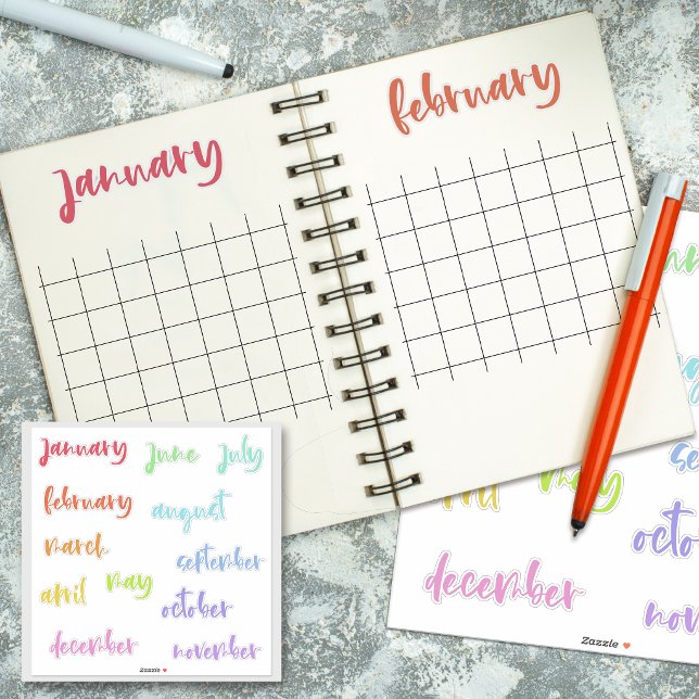Calligraphy Script Rainbow Months of the Year Aufkleber (Von Creator hochgeladen)