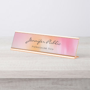 Calligraphy Script Rose Gold Moderne Abstrakte Kun Schreibtischnamensplakette