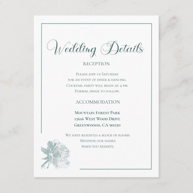 Calligraphy Script Sage Green Floral Wedding Begleitkarte (Vorderseite)