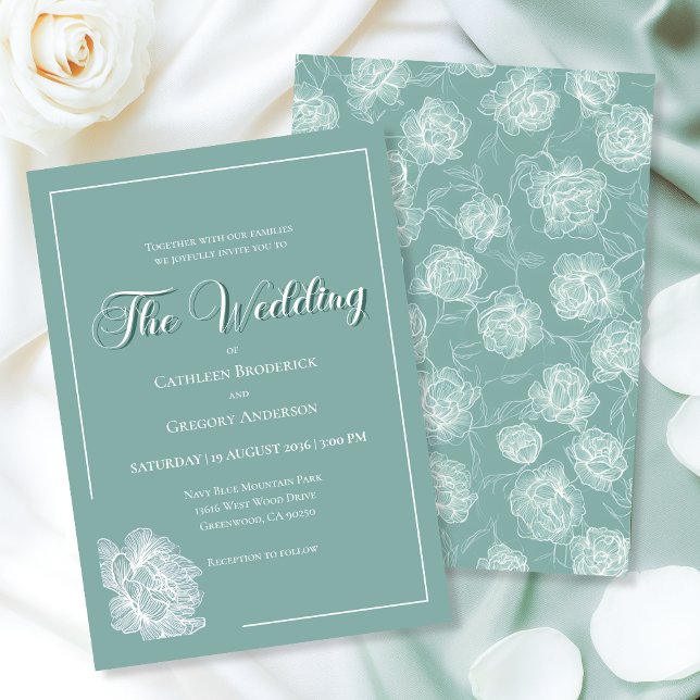 Calligraphy Script Sage Green Floral Wedding Einladung (Von Creator hochgeladen)