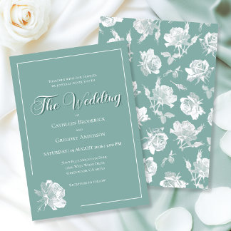 Calligraphy Script Sage Green Floral Wedding Einladung