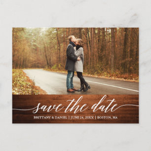 Calligraphy Script Wood Save the Date Foto Postkarte