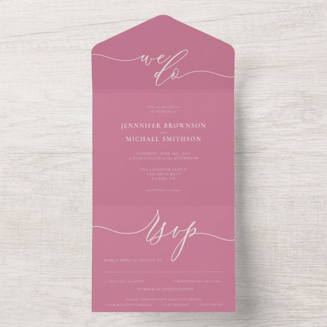 Calligraphy Simple Wedding Pink Tone All In One Einladung (Innen Boden)