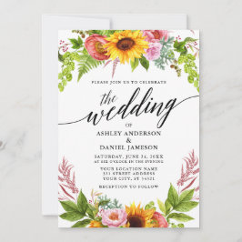 Calligraphy Sunflower Boho Floral Wedding Einladung