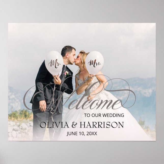 Calligraphy Text Overlay-Foto Hochzeit Begrüßung Poster (Vorne)