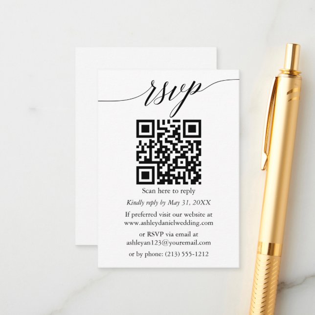 Calligraphy UAWG Wedding Minimalistisch Simple QR Begleitkarte (Vorderseite/Rückseite Beispiel)