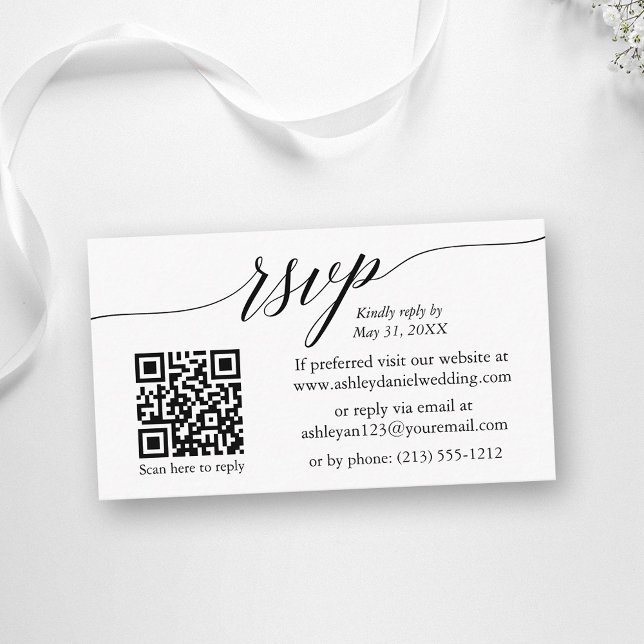 Calligraphy UAWG Wedding Simple Minimalistisch QR Begleitkarte (RSVP enclosure card with QR code.)