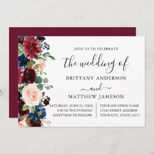 Calligraphy Watercolor Floral Wedding Burgundy Einladung