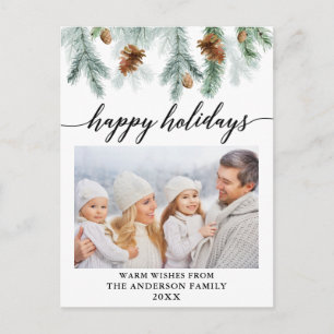 Calligraphy Watercolor Pine Cones Foto Holiday Postkarte