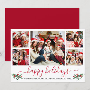 Calligraphy Watercolor Red Holly 5 Foto Feiertagskarte