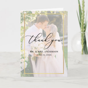 Calligraphy Wedding 2 Foto von Gold Overlay Fold Dankeskarte