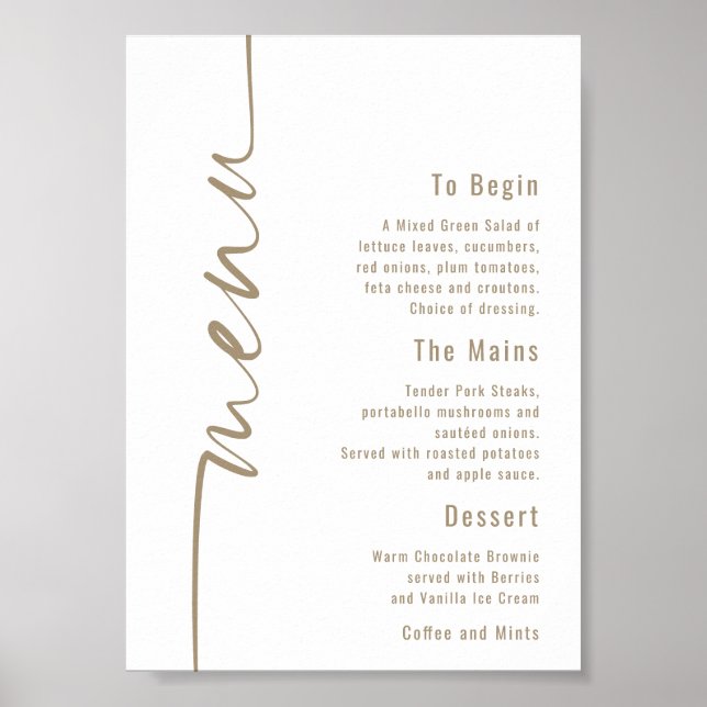 Calligraphy Wedding Champagne Gold Menu Poster (Vorne)