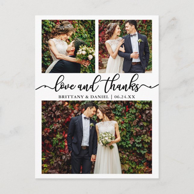 Calligraphy Wedding Collage 3 Foto Vielen Dank Postkarte (Vorderseite)