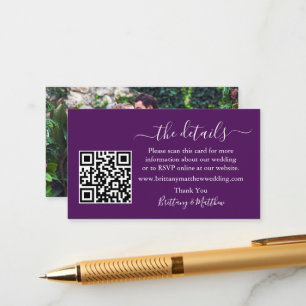 Calligraphy Wedding Details Web QR Foto Lila Begleitkarte