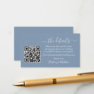 Calligraphy Wedding Details Website QR Dusty Blue Begleitkarte