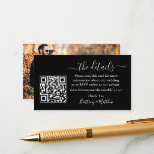 Calligraphy Wedding Details Website QR Foto Black Begleitkarte