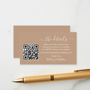 Calligraphy Wedding Details Website QR Taupe Begleitkarte