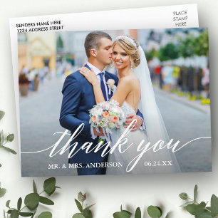 Calligraphy Wedding Foto Bride Groom Vielen Dank W Postkarte