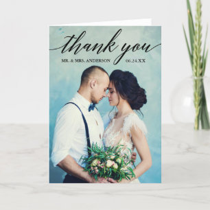 Calligraphy Wedding Foto Fold Danke Karte
