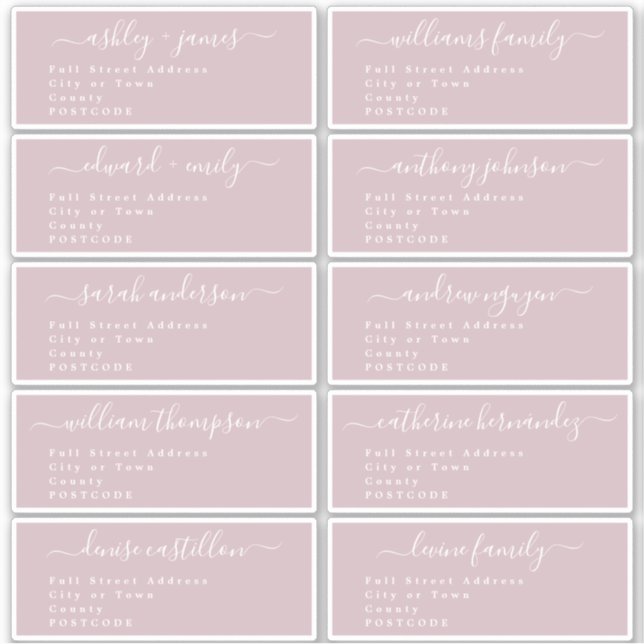 Calligraphy Wedding Guest Address Labels UK Layout (Vorderseite)